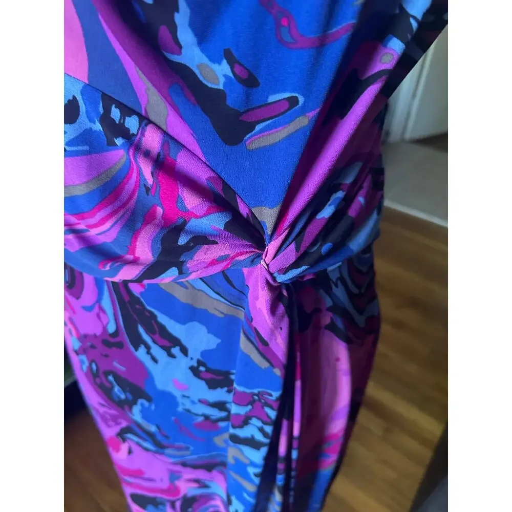 Alex Marie Faux Wrap Dress – Pink Purple Blue Print – Sleeveless Size M - Picture 7 of 8